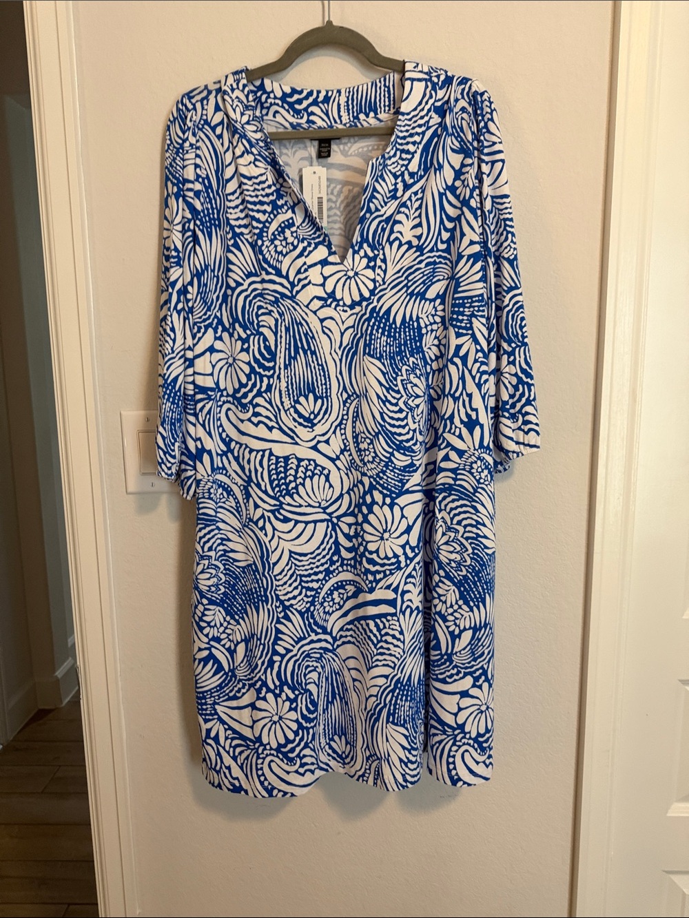 Tribal Blue and White Printed Mini Dress